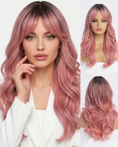 Kinxaing ombre pink wavy wig - kinxaing,